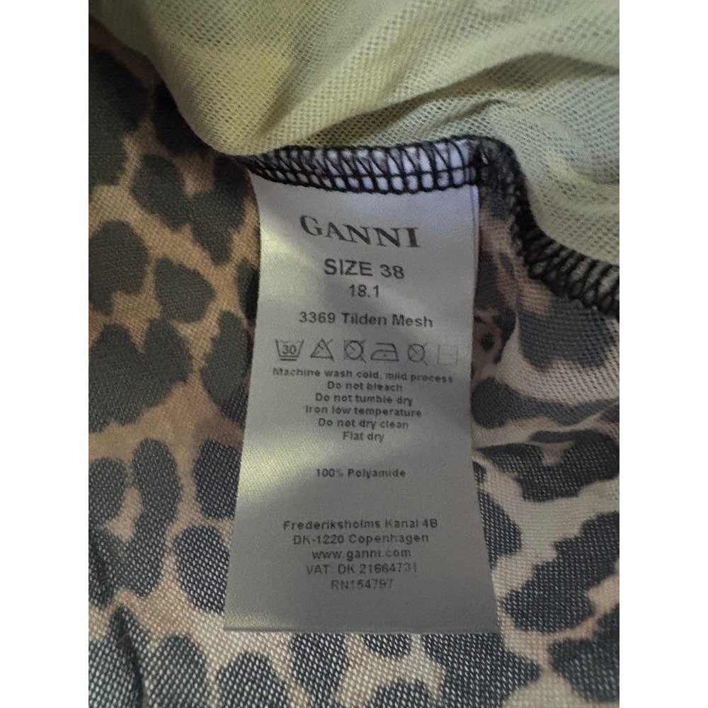 Ganni Leopard Print Mesh Mock Neck Long Sleeve‎ Top Size 38 or Size 6 US - Picture 6 of 13